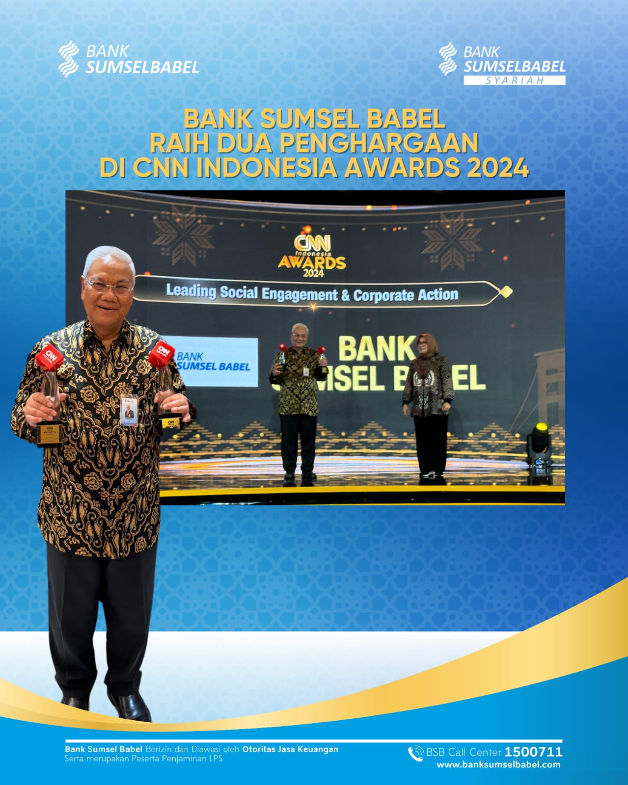 Bank Sumsel Babel Wins Two Awards at CNN Indonesia Awards 2024
