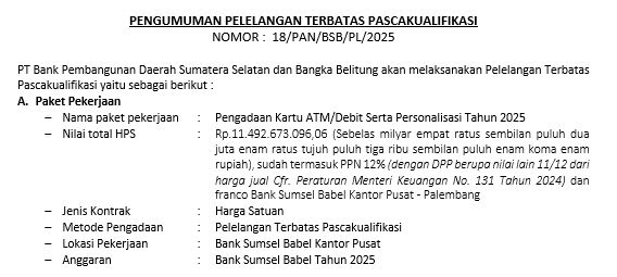 PENGUMUMAN PELELANGAN TERBATAS PASCAKUALIFIKASI