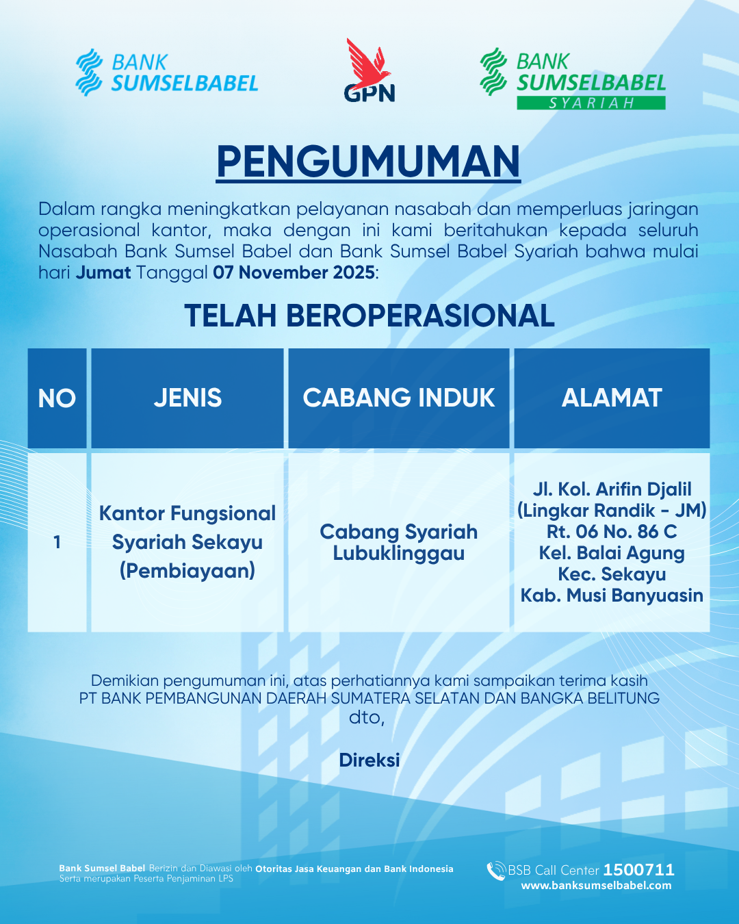 Pengumuman Jaringan Kantor